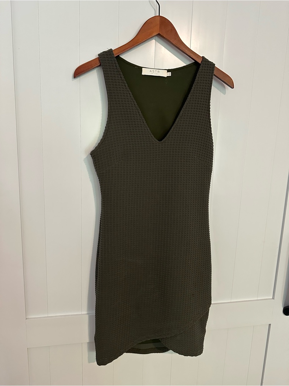 Astr Olive Green Textured V-Neck Mini Dress